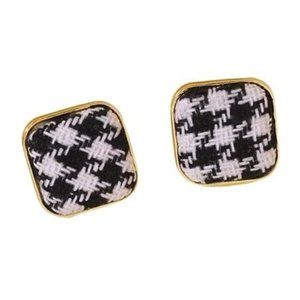 Black & White Square Houndstooth Earrings~Knitted Houndstooth Earrings